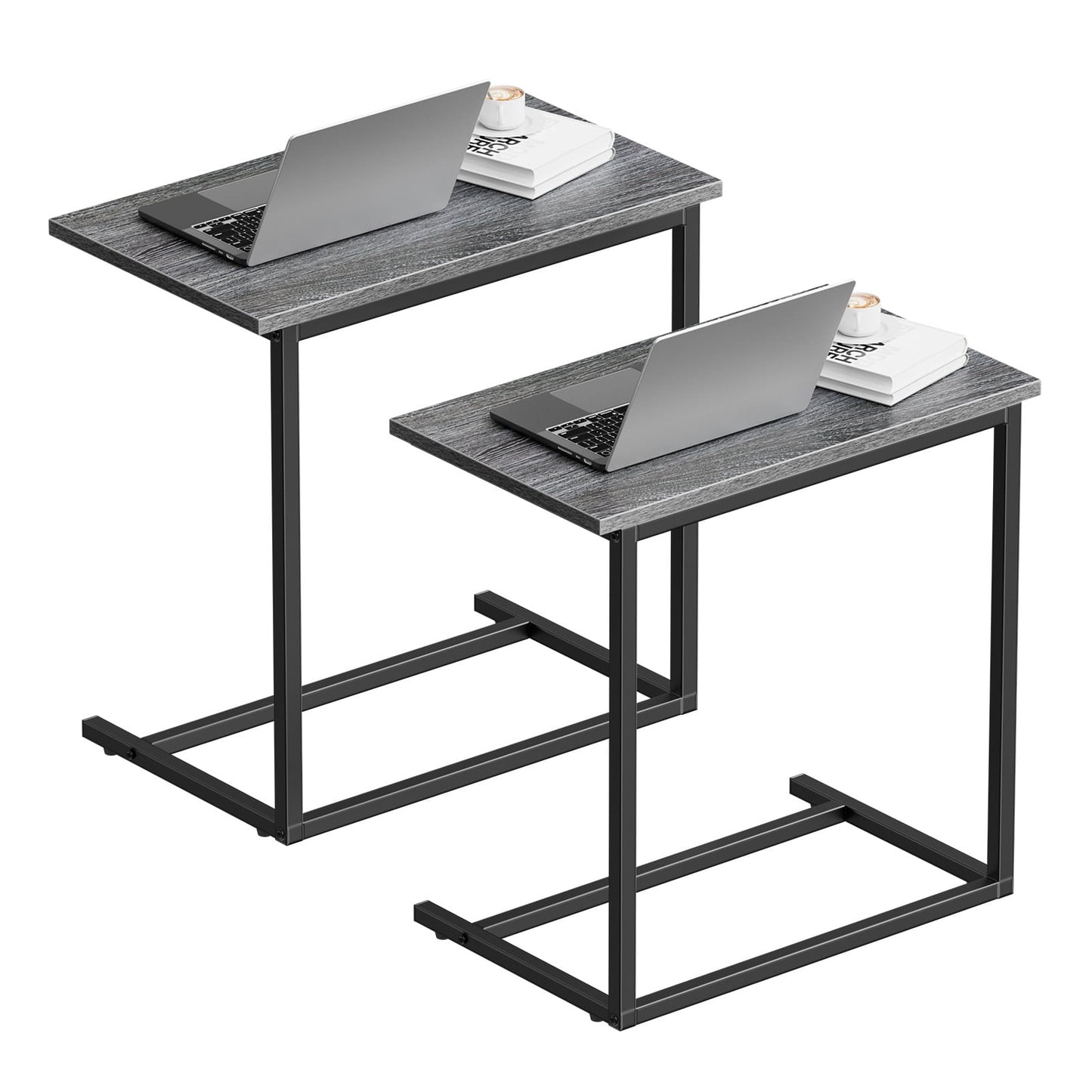 C Shaped End Table 2pcs,C-Table for sofa,Side Table for Bedroom, Living Room, Home Office,Gray