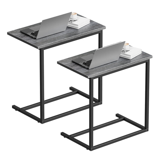 C Shaped End Table 2pcs,C-Table for sofa,Side Table for Bedroom, Living Room, Home Office,Gray