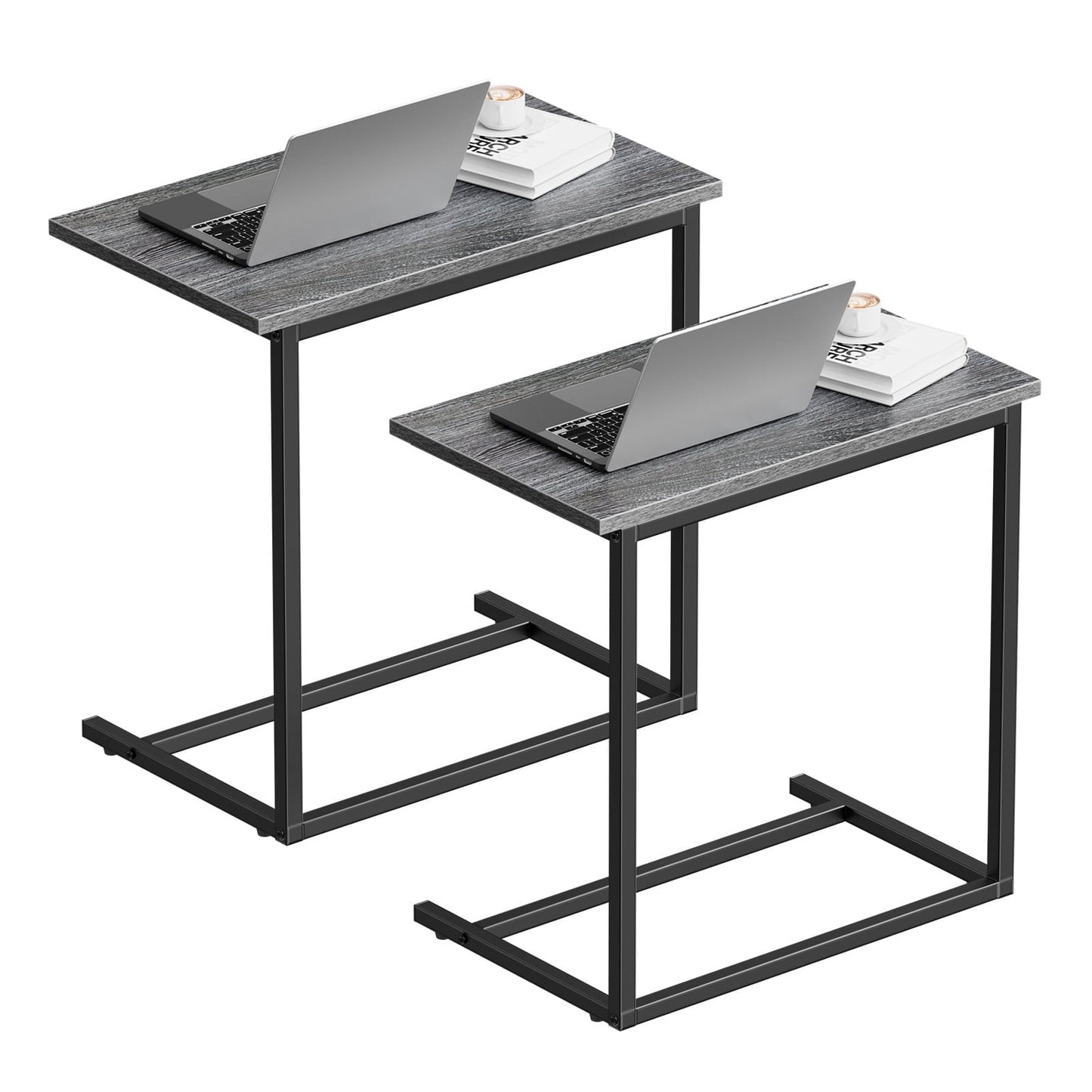C Shaped End Table 2 PCS,C-Table for sofa,Side Table for Bedroom, Living Room, Home Office,Gray