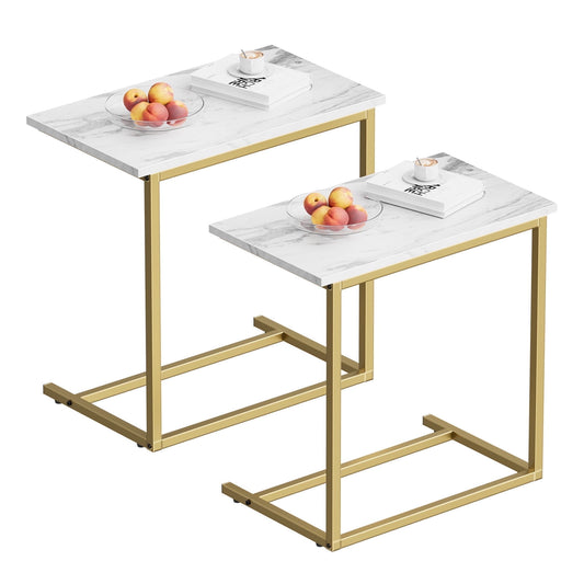 C Shaped End Table 2 PCS, Vintage Side Table for Couch, Laptop, Coffee, Snack, Sofa Side End Table C Shape for Living Room, 27"(H) x 19.7"(W) x 12.6"(D), Marble