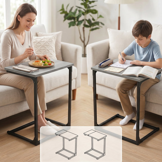 C Shaped Metal Couch End Table Tray Table 2pcs, Widened Side Table Sofa Table Nightstand for Bedroom, Living Room, 27"(H) x 21.1"(W) x 11.4"(D), Grey