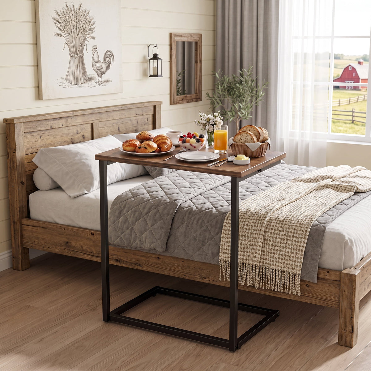 C Shaped End Table,Side Table TV Tray Table for Sofa,Couch Table for livingroom,Bedroom(Rustic Brown)