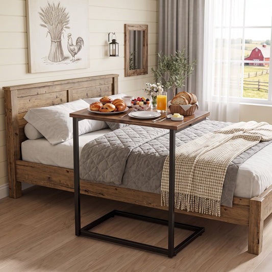 C Shaped End Table,Side Table TV Tray Table for Sofa,Couch Table for livingroom,Bedroom(Rustic Brown)
