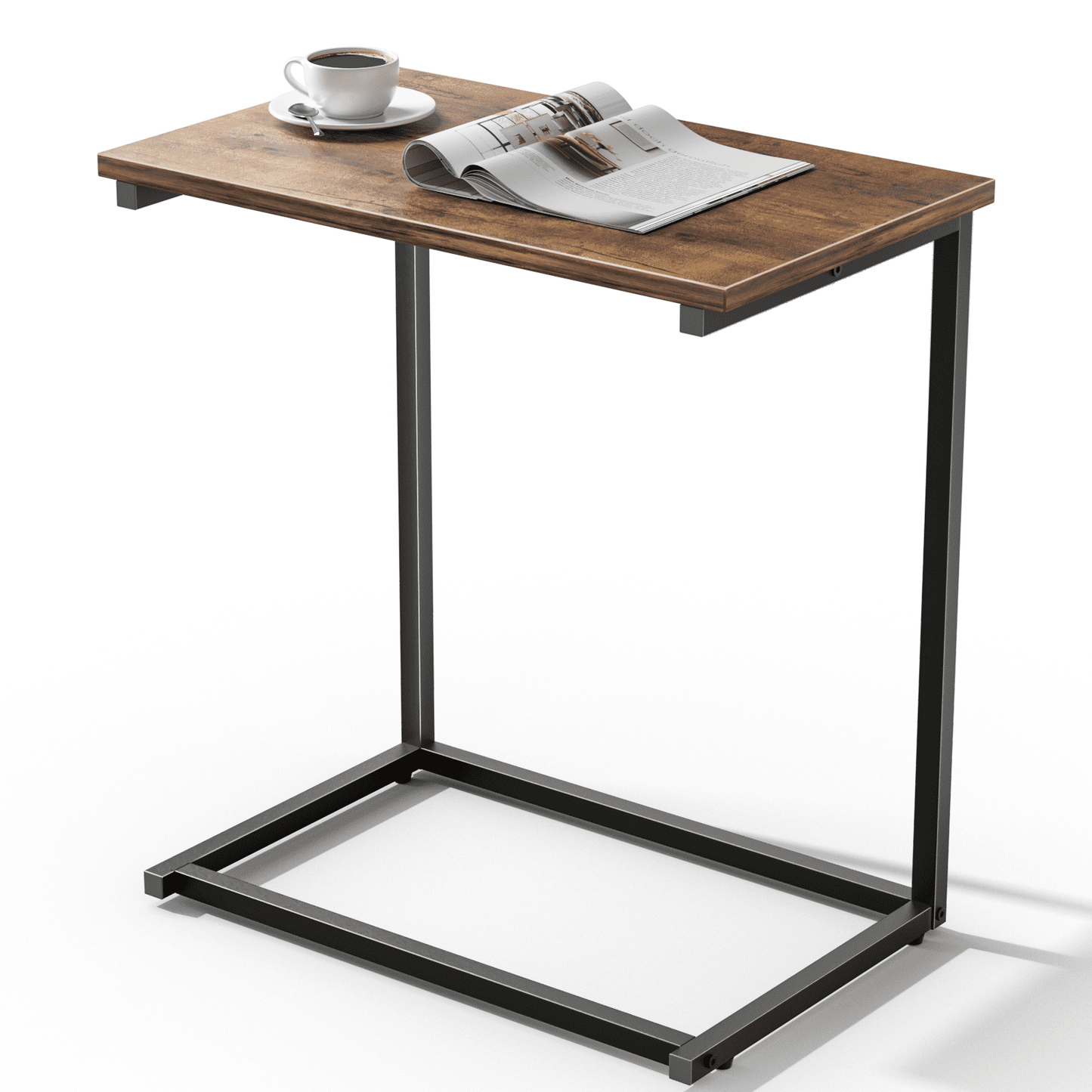 C Shaped End Table,Side Table TV Tray Table for Sofa,Couch Table for livingroom,Bedroom(Rustic Brown)