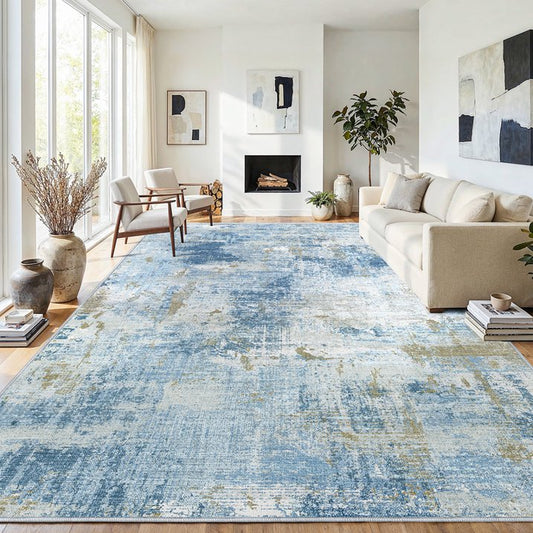 CHITOOMA 10'x14' Area Rugs for Living Room, Machine Washable Abstract Distressed Rugs Indoor Neutral Carpet Rugs for Bedroom Dining Room Office with Non-Slip Backing, Stain Resistant Non-Shed