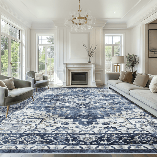 CHITOOMA 10'x14' Area Rugs for Living Room, Machine Washable Rugs Vintage Area Rug for Bedroom Dining Room Dorm Office with Non-Slip Backing, Stain Resistant Non-Shed Carpet