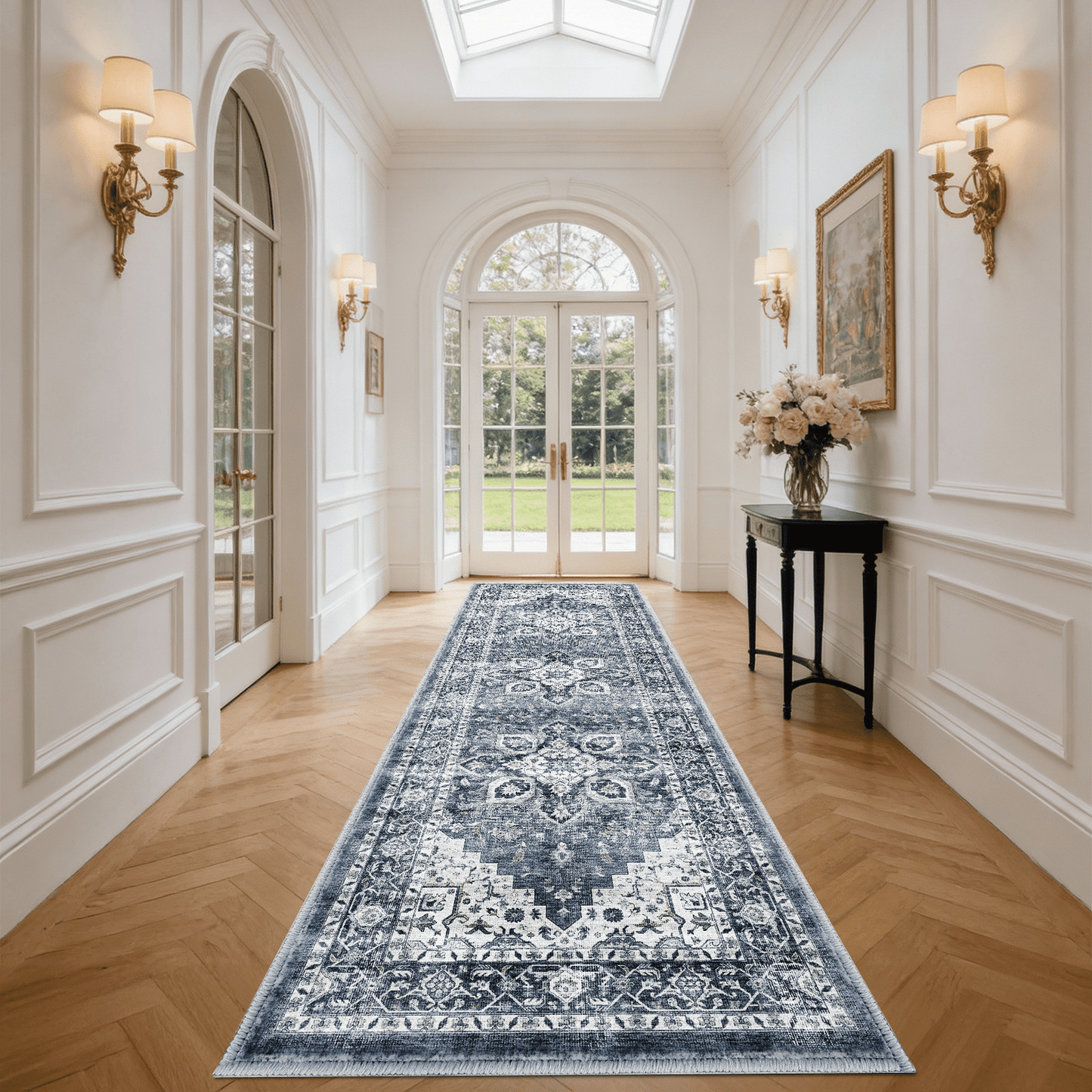 CHITOOMA 2.6'x8' Runner Rug, Machine Washable Rugs for Kitchen, Vintage Soft Non-Slip Runner Rug with Stain Resistant Non-Shed Carpet for Hallway, Entryway, Bedroom, Laundry, Bathroom