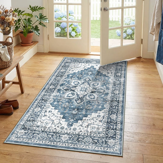 CHITOOMA 2'x4' Runner Rugs for Kitchen, Machine Washable Rug for Bedroom Dining Room Office with Non-Slip Backing, Stain Resistant Non-Shed