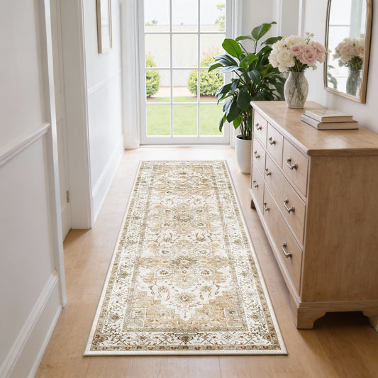 CHITOOMA 2'x6' Runner Rug, Machine Washable Rugs for Kitchen, Vintage Soft Non-Slip Runner Rug with Stain Resistant Non-Shed Carpet for Hallway, Entryway, Bedroom, Laundry, Bathroom