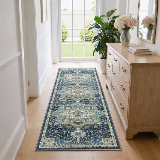 CHITOOMA 2'x6' Runner Rug, Machine Washable Rugs for Kitchen, Vintage Soft Non-Slip Runner Rug with Stain Resistant Non-Shed Carpet for Hallway, Entryway, Bedroom, Laundry, Bathroom