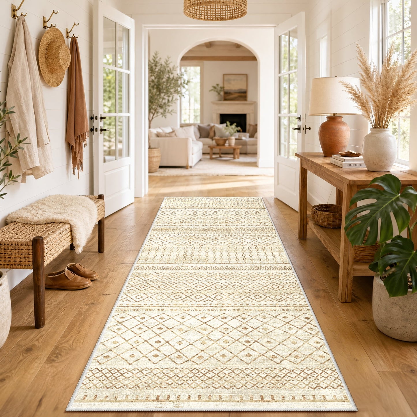 CHITOOMA 2'x6' Runner Rug for Hallway, Boho Machine Washable Stain Resistant Non-Shed Carpet, Runner Rug with Non-Slip Backing for Kitchen, Entryway, Bedroom, Laundry, Bathroom