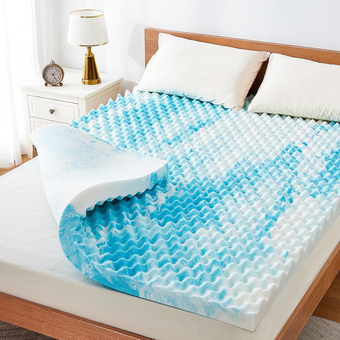BESTERGO 3 Inch Egg Crate Full Memory Foam Mattress Topper, Gel Infused Foam Mattress Topper for Pressure Relief, CertiPUR-US