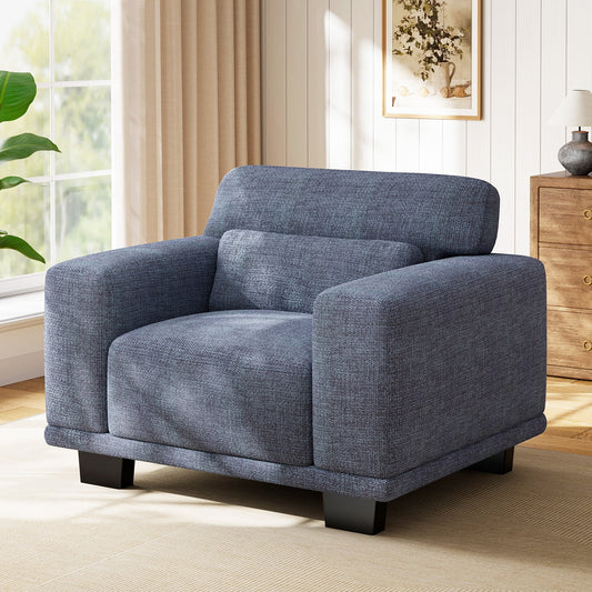 CHITOOMA 40" Oversized Accent Chair, Linen Upholstered Armchair with Washable Covers & Pillow, Wide Armrests, Deep Seat Sofa Chair for Living Room, Bedroom, or Office, Blue