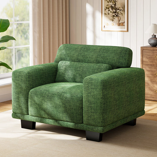 CHITOOMA 40" Oversized Accent Chair, Linen Upholstered Armchair with Washable Covers & Pillow, Wide Armrests, Deep Seat Sofa Chair for Living Room, Bedroom, or Office, Green