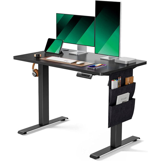 CHITOOMA Electric Standing Desk with Storage Bag, 40" x 24" Adjustable Height Sit to Stand Desk with 4 Memory Pre-Set, Headphone Hook for Home Office, Black
