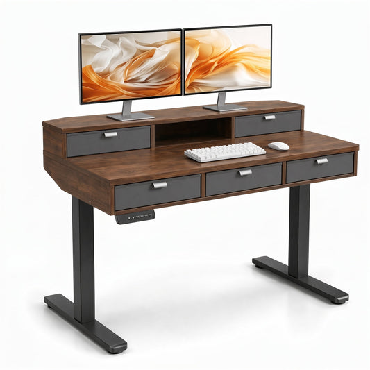 CHITOOMA Electric Standing Desk with Drawers, 40 x 24 Inches Height Adjustable Desk Ergonomic Sit Stand Workstation Walnut