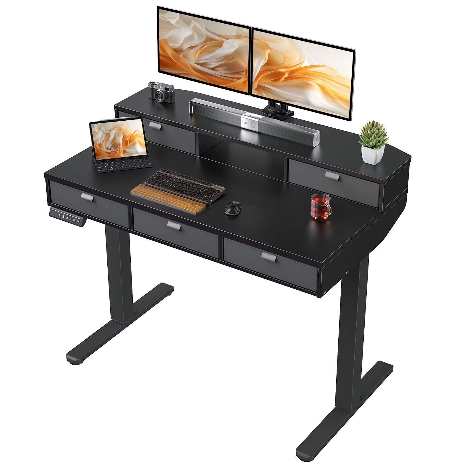 CHITOOMA 40″ x 24″ Standing Desk with Drawers, Electric Height Adjusta ...