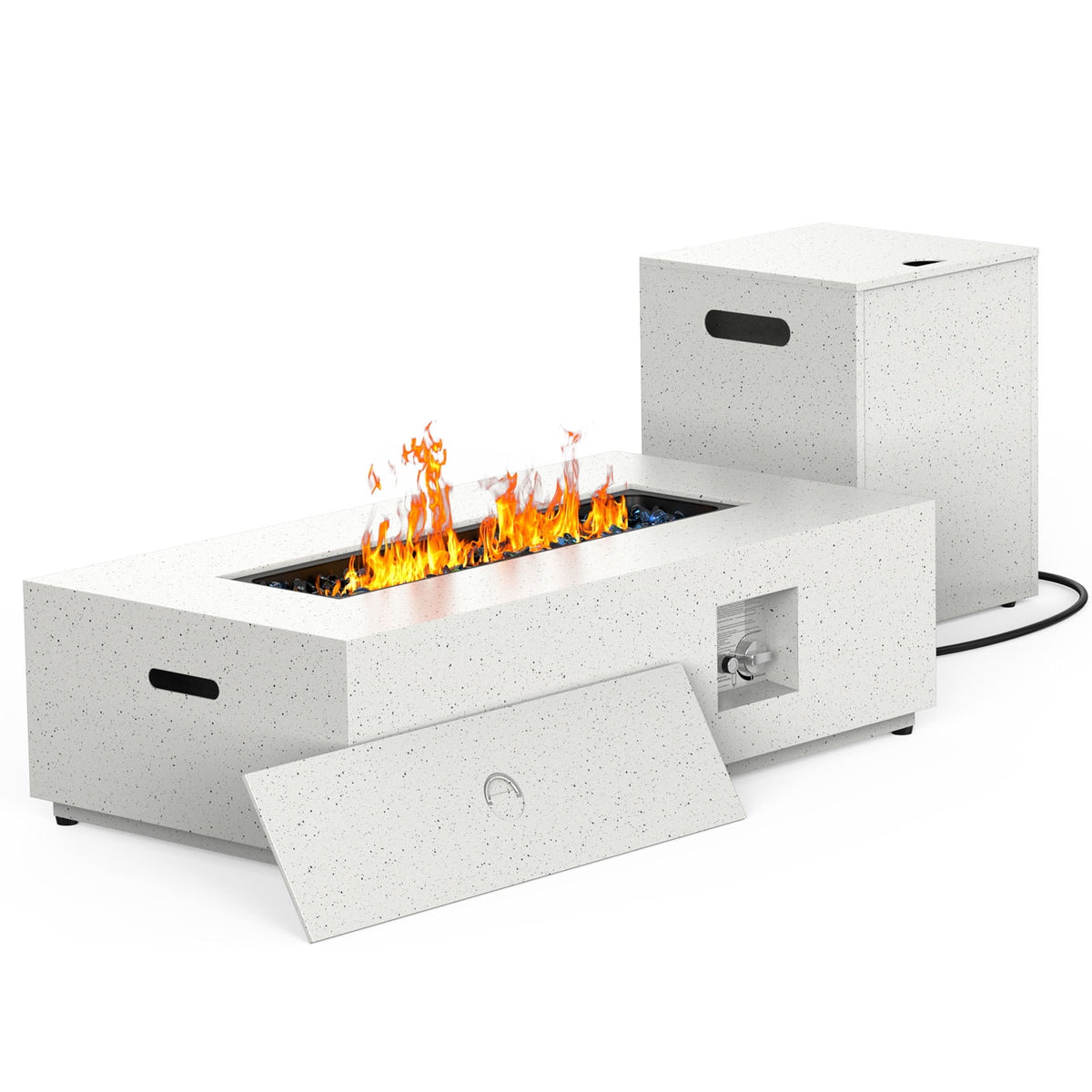 CHITOOMA 43" Propane Fire Pit with Side Table, 50,000 BTU Outdoor Gas Fire Pit with Glass Rocks, Fire Pit Table with Waterproof Cover, CSA Certification & Adjustable Legs for Patio, Backyard