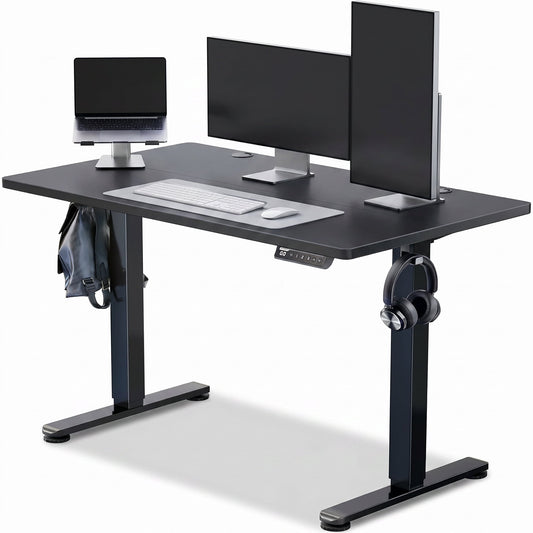 CHITOOMA 48" x 24" Electric Standing Desk with 4 Memory Preset Heights, Height Adjustable Sit Stand up Desk with Headphone Hook for Home Office, Black