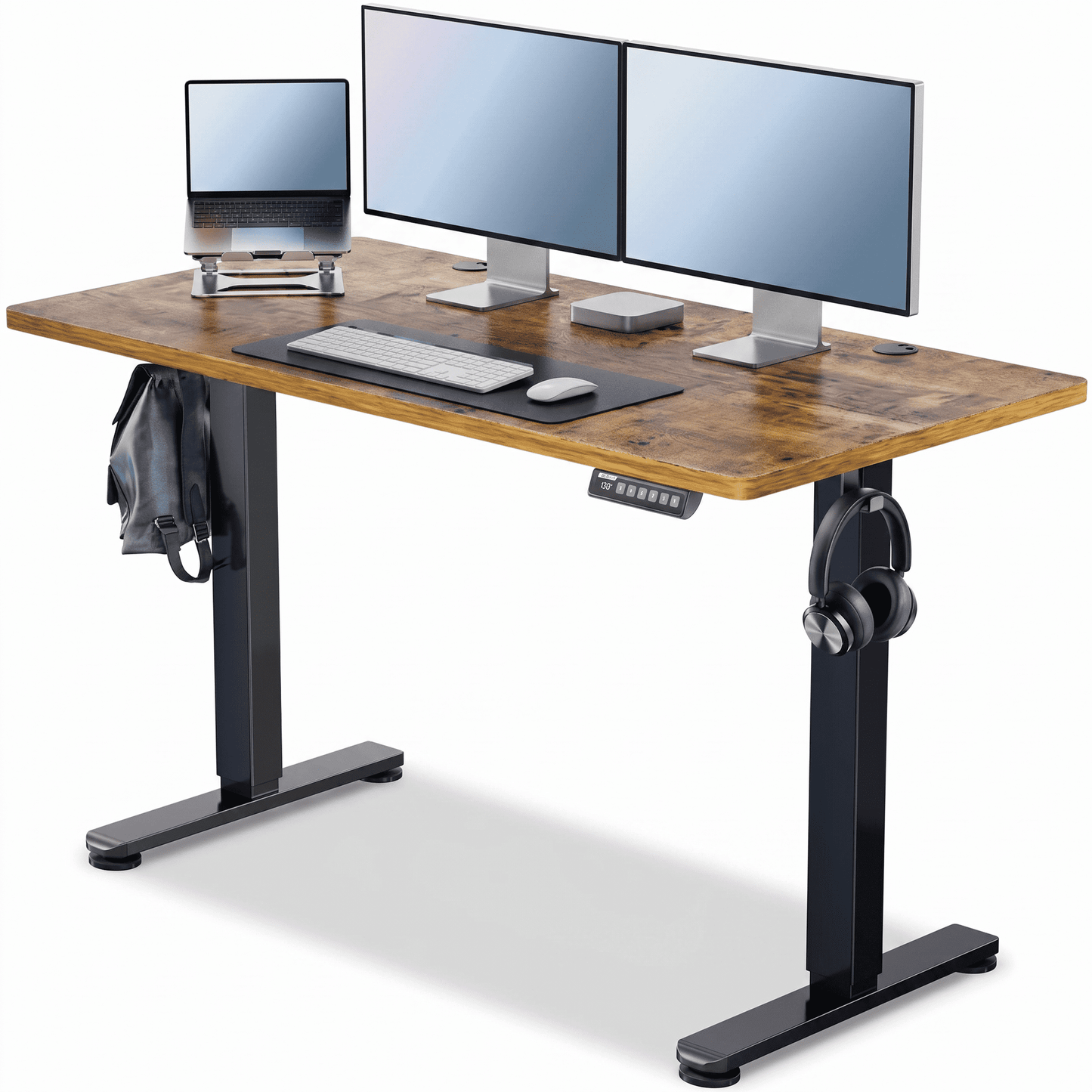 CHITOOMA 48" x 24" Electric Standing Desk, 4 Memory Preset Height Adjustable Sit Stand up Desk with Headphone Hook for Office，Rustic Brown