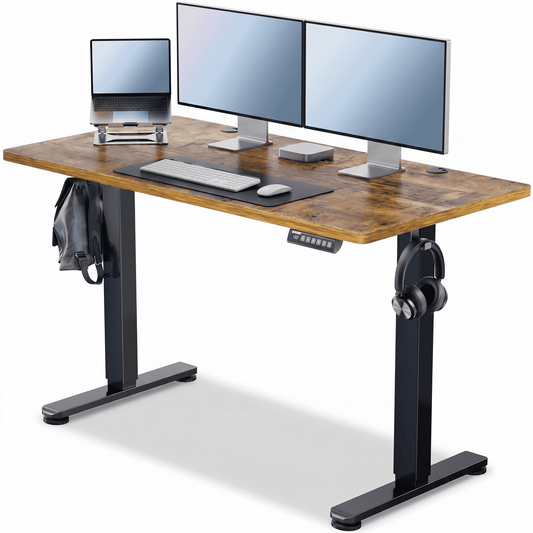 CHITOOMA 48" x 24" Electric Standing Desk, 4 Memory Preset Height Adjustable Sit Stand up Desk with Headphone Hook for Office，Rustic Brown