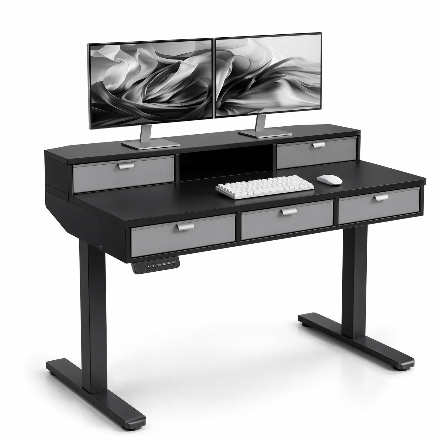 CHITOOMA 48″ x 24″ Standing Desk with Drawers, Electric Height Adjustable Sit Stand Desk with Storage Shelf,black