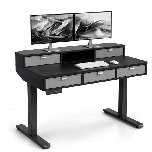 CHITOOMA 48″ x 24″ Standing Desk with Drawers, Electric Height Adjustable Sit Stand Desk with Storage Shelf,black