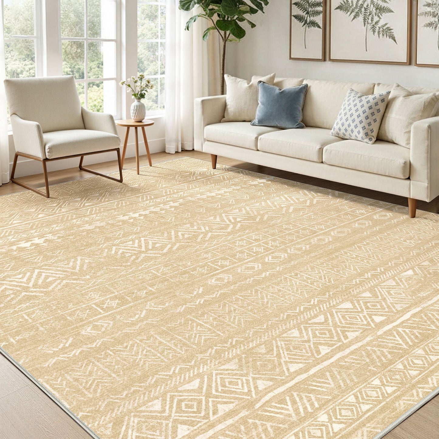 CHITOOMA 5'x7' Area Rugs for Living Room, Washable Rugs Boho Soft Geometric Bohemian Carpet Indoor Rug for Bedroom Dining Room Office Nonslip Foldable Rug