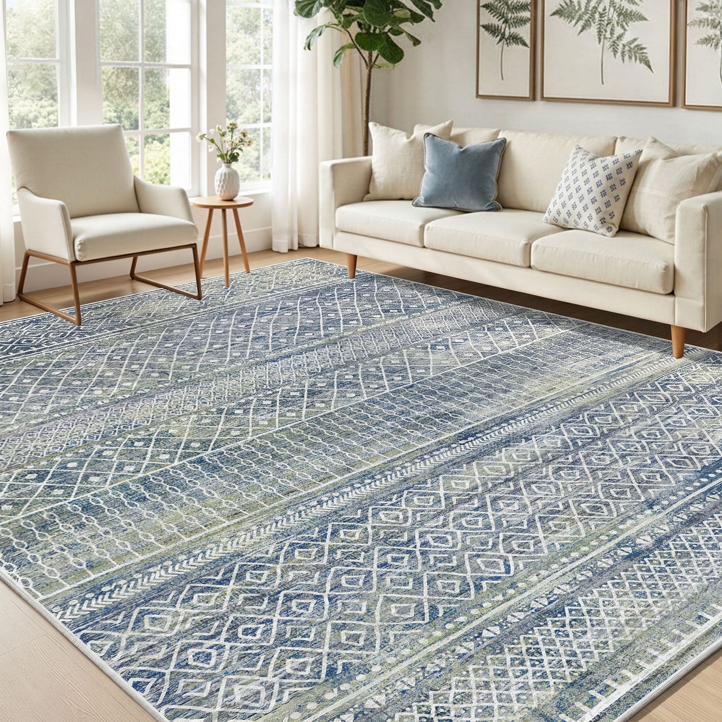 CHITOOMA 5'x7' Area Rugs for Living Room, Washable Rugs Boho Soft Geometric Bohemian Carpet Indoor Rug for Bedroom Dining Room Office Nonslip Foldable Rug