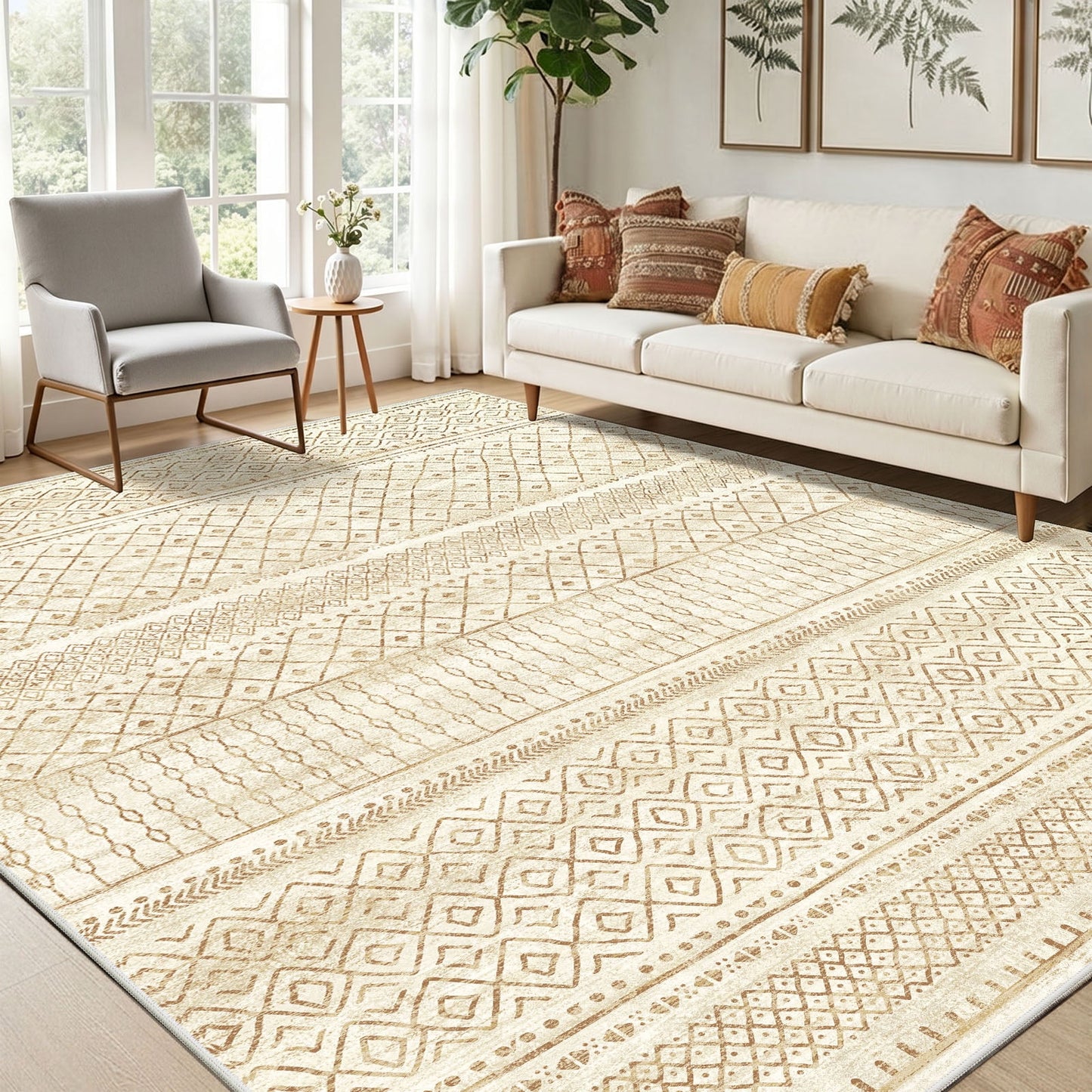 CHITOOMA 6'x9' Area Rugs for Living Room, Washable Rugs Boho Soft Geometric Bohemian Carpet Indoor Rug for Bedroom Dining Room Office Nonslip Foldable Rug
