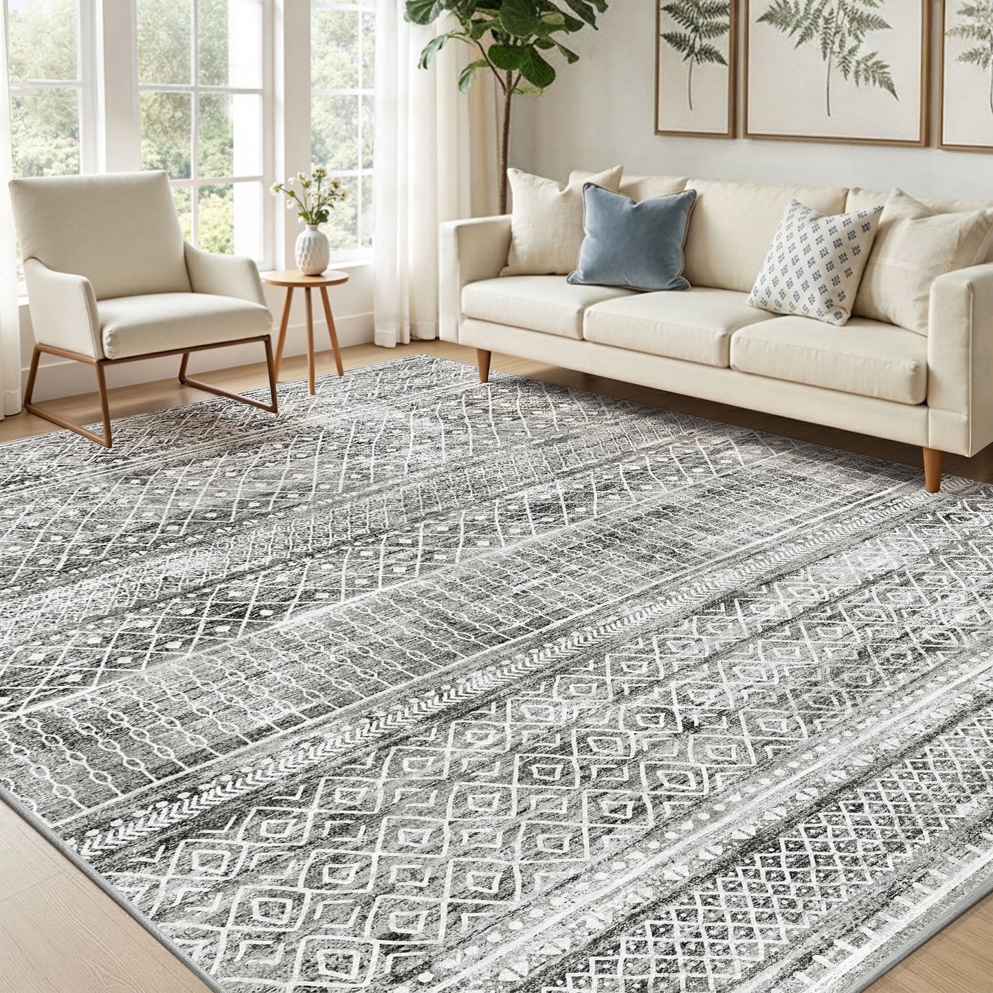 CHITOOMA 5'x7' Area Rugs for Living Room, Washable Rugs Boho Soft Geometric Bohemian Carpet Indoor Rug for Bedroom Dining Room Office Nonslip Foldable Rug