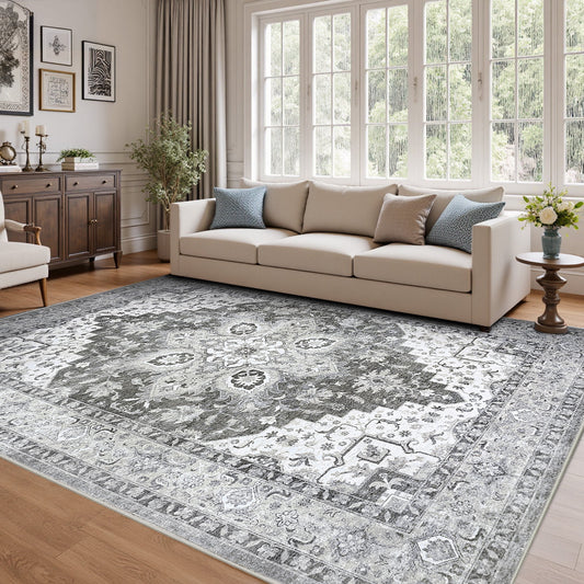 CHITOOMA 5'x7' Area Rugs for Living Room, Machine Washable Rugs Vintage Area Rug for Bedroom Dining Room Dorm Office with Non-Slip Backing, Stain Resistant Non-Shed Carpet