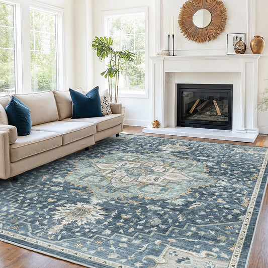 CHITOOMA 5'x7' Area Rugs for Living Room, Machine Washable Rugs Vintage Area Rug for Bedroom Dining Room Dorm Office with Non-Slip Backing, Stain Resistant Non-Shed Carpet