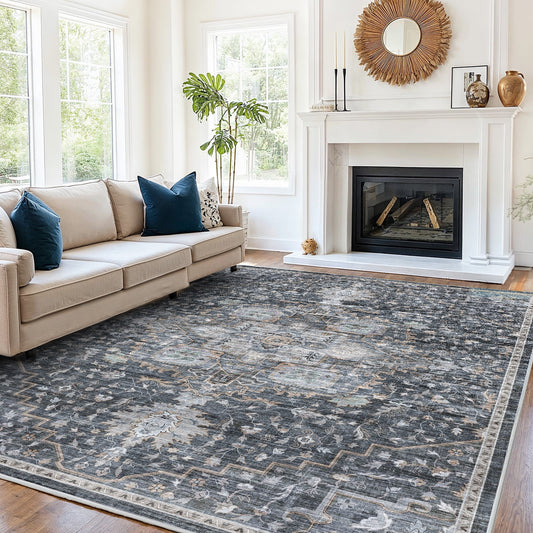 CHITOOMA 5'x7' Area Rugs for Living Room, Machine Washable Rugs Vintage Area Rug for Bedroom Dining Room Dorm Office with Non-Slip Backing, Stain Resistant Non-Shed Carpet