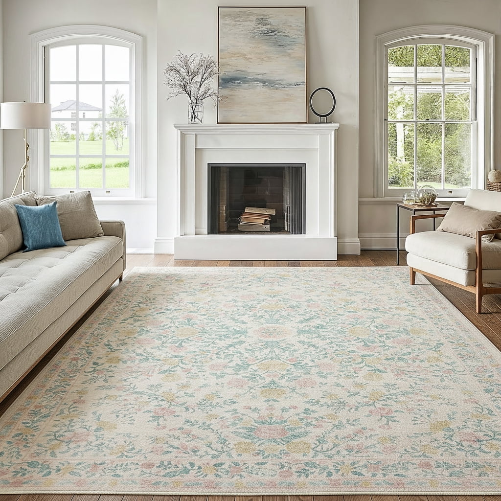 CHITOOMA 5'x7' Area Rugs for Living Room, Modern Floral Area Rugs Machine Washable Rugs, Botanical Indoor Carpet Soft Rugs for Bedroom Dining Room Dorm Office, Pink