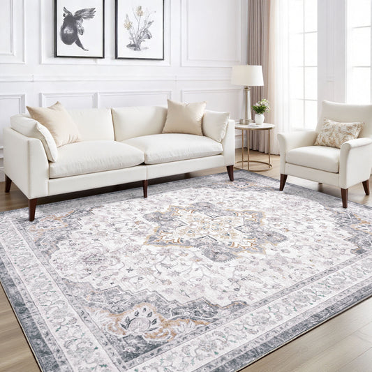 CHITOOMA 5'x7' Area Rugs for Living Room, Washable Rugs Vintage Soft Living Room Rug for Bedroom Dining Room Dorm Office with Non-Slip Backing, Stain Resistant Non-Shed Carpet
