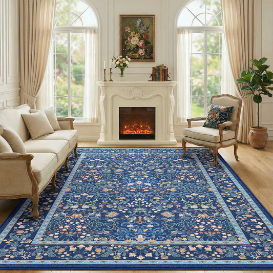 CHITOOMA 5'x7' Area Rugs for Living Room, Floral Washable Rug Boho Non-Slip Printed Carpet, Vintage Stain Resistant Indoor Rug for Bedroom Dining Room Home Office