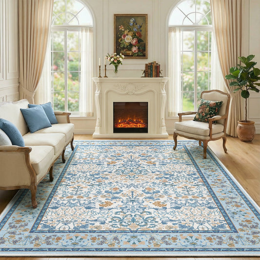 CHITOOMA 5'x7' Area Rugs for Living Room, Floral Washable Rug Boho Non-Slip Printed Carpet, Vintage Stain Resistant Indoor Rug for Bedroom Dining Room Home Office