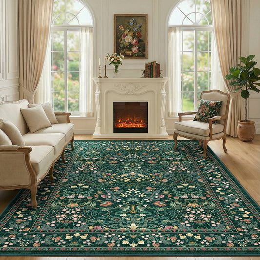 CHITOOMA 5'x7' Area Rugs for Living Room, Floral Washable Rug Boho Non-Slip Printed Carpet, Vintage Stain Resistant Indoor Rug for Bedroom Dining Room Home Office