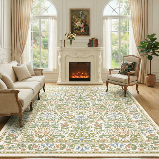 CHITOOMA 5'x7' Area Rugs for Living Room, Floral Washable Rug Boho Non-Slip Printed Carpet, Vintage Stain Resistant Indoor Rug for Bedroom Dining Room Home Office
