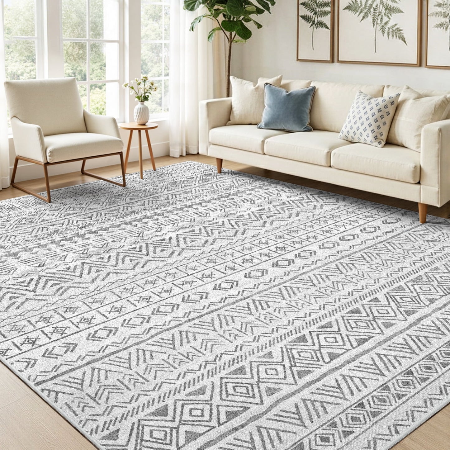 CHITOOMA 5'x7' Area Rugs for Living Room, Washable Rugs Boho Soft Geometric Bohemian Carpet Indoor Rug for Bedroom Dining Room Office Nonslip Foldable Rug