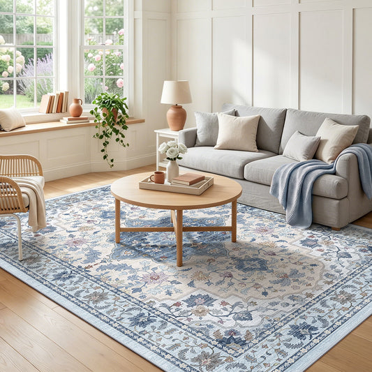 CHITOOMA 5'x7' Area Rugs for Living Room, Boho Machine Washable Stain Resistant Non-Shed Carpet, Floral Area Rug with Non-Slip Backing for Bedroom, Dining Room, Dorm, Office