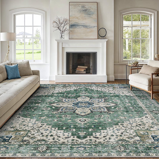 CHITOOMA 5'x7' Area Rugs for Living Room, Machine Washable Rugs Vintage Area Rug for Bedroom Dining Room Dorm Office with Non-Slip Backing, Stain Resistant Non-Shed Carpet