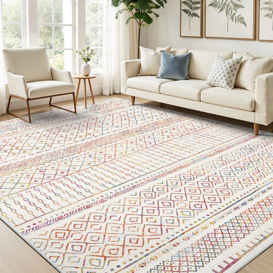 CHITOOMA 5'x7' Area Rugs for Living Room, Washable Rugs Boho Soft Geometric Bohemian Carpet Indoor Rug for Bedroom Dining Room Office Nonslip Foldable Rug