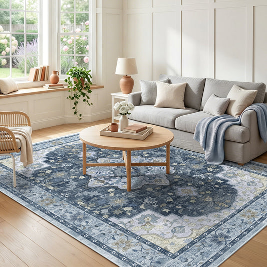 CHITOOMA 5'x7' Area Rugs for Living Room, Boho Machine Washable Stain Resistant Non-Shed Carpet, Floral Area Rug with Non-Slip Backing for Bedroom, Dining Room, Dorm, Office