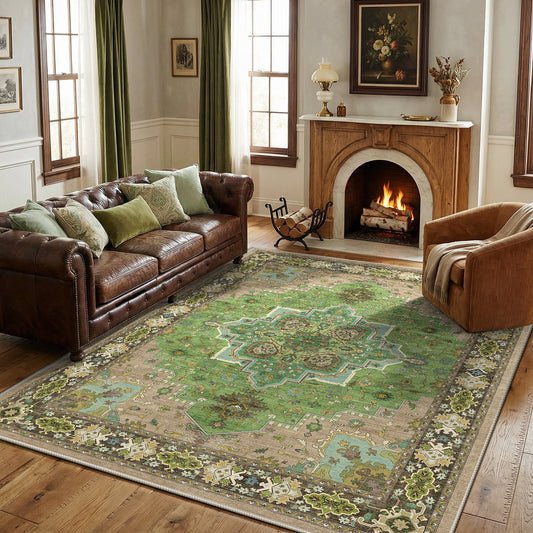CHITOOMA 5'x7' Boho Area Rugs for Living Room, Machine Washable Stain Resistant Non-Shed Carpet, Area Rug with Non-Slip Backing for Bedroom, Dining Room, Dorm, Office