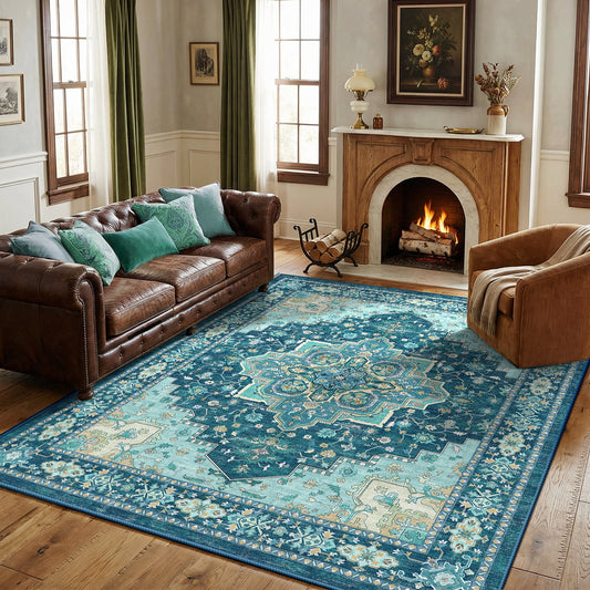 CHITOOMA 5'x7' Boho Area Rugs for Living Room, Machine Washable Stain Resistant Non-Shed Carpet, Area Rug with Non-Slip Backing for Bedroom, Dining Room, Dorm, Office