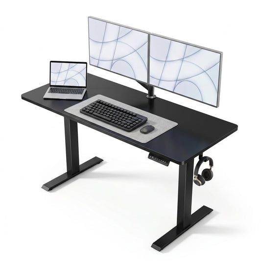 CHITOOMA 55" x 24" Electric Standing Desk with 4 Memory Preset Heights, Height Adjustable Sit Stand up Desk with Headphone Hook for Home Office, Black