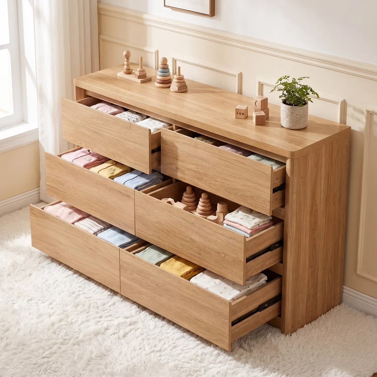 CHITOOMA 6 Drawer Dresser for Bedroom, 31" Modern Chest, Natural