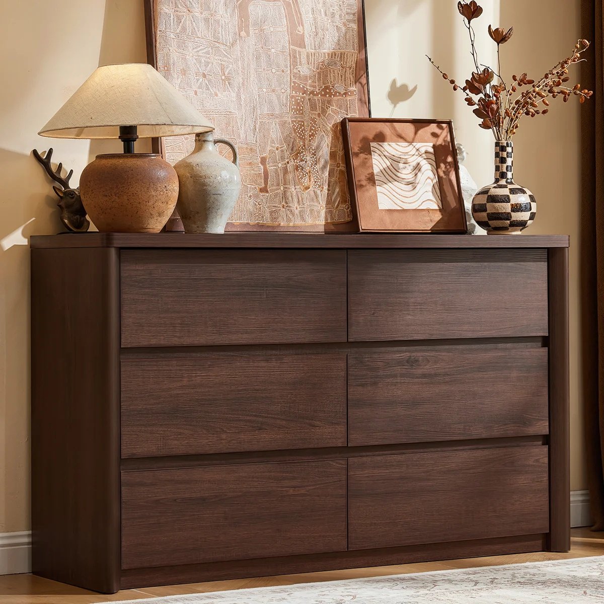 CHITOOMA 6 Drawer Dresser for Bedroom, 31" Modern Chest, Walnut